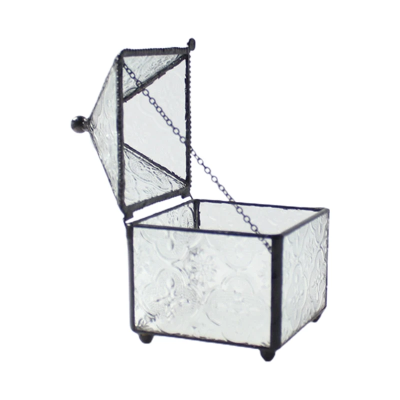 

Four-sided Spire Geometric Ring Box Glass Jewelry Storage Box Wedding Engagement Dish Display Trinket Case Keepsake Gift