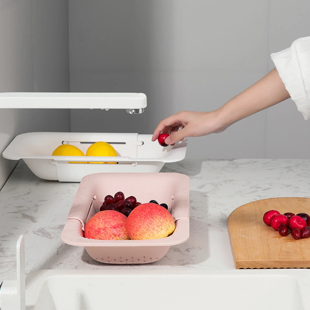 

Retractable Sink Drying Rack Drain Basket Extendable Colander Over Sink Vegetable Fruits Strainer Kitchen Organizer Tool