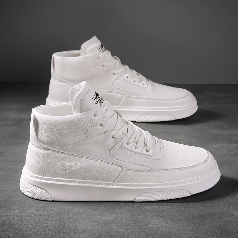 Мужские ботинки из ПУ кожи высокие повседневные ботильоны на шнуровке белые