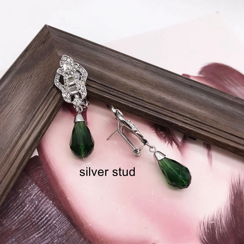 Elegant Earrings Green Pendant Drop Rhinestone Retro Jewelry For Women's Party Gifts images - 6