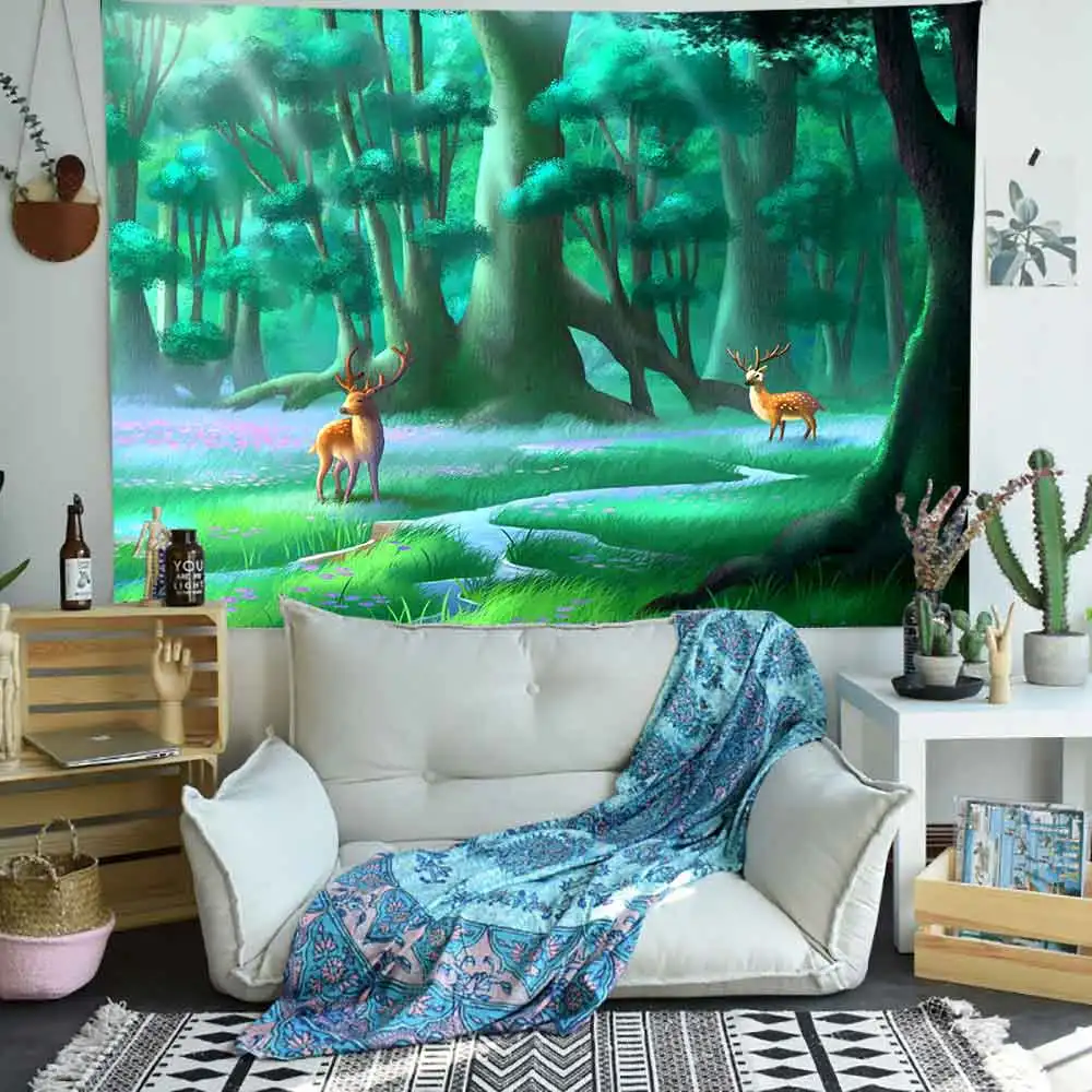 Simсант психоделический зеленый лес гобелен Триппи гриб кролик настенные