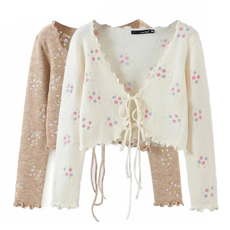 

UNIQYB Women's Cardigan For Women Za Fashion V-neck Flower Sweater Printed Cardigan Jacket Retro Casual Lace-up Short Chic Tops