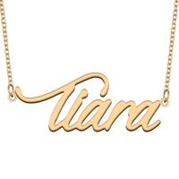 tiara name necklace for women stainless steel jewelry with gold plated nameplate pendant femme mother girlfriend gift