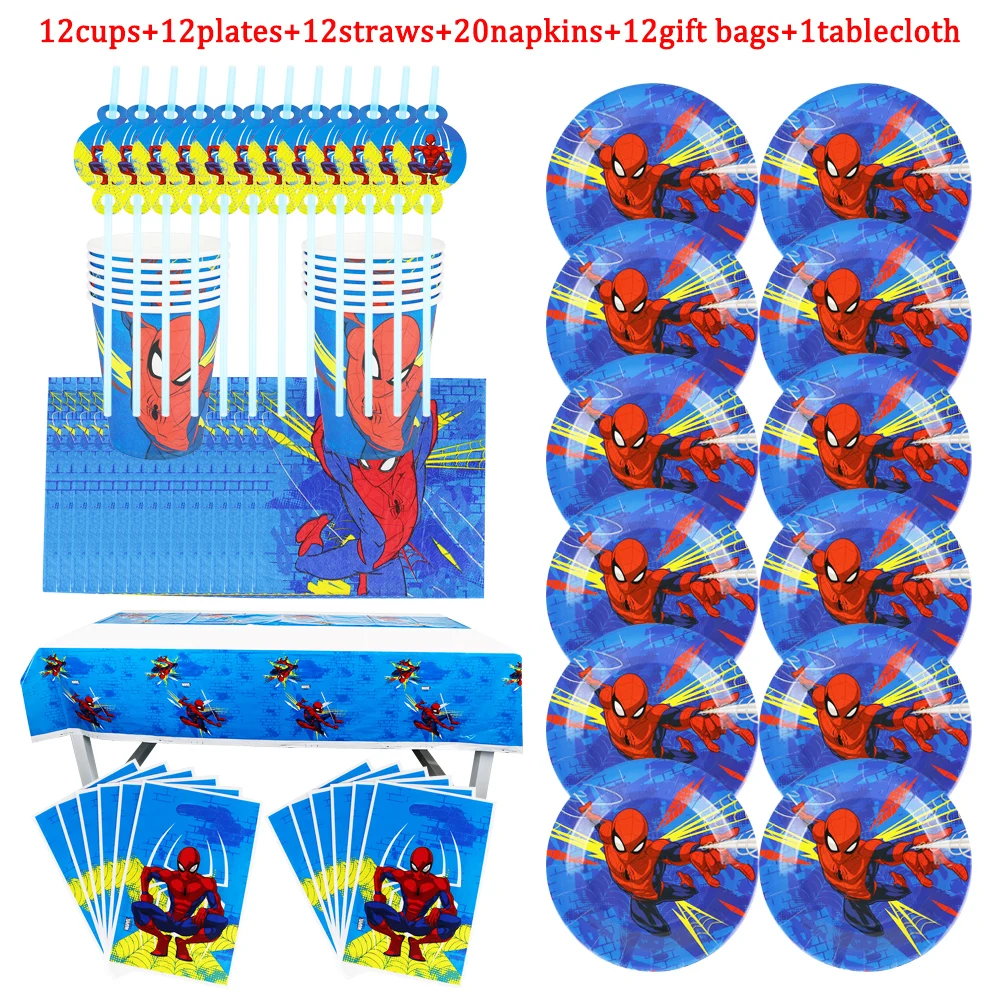 

Disney Spiderman Kids Birthday Party Baby Shower Decoration Plates Cups Spoon Straws Tablecloth Disposable Tableware Supplies