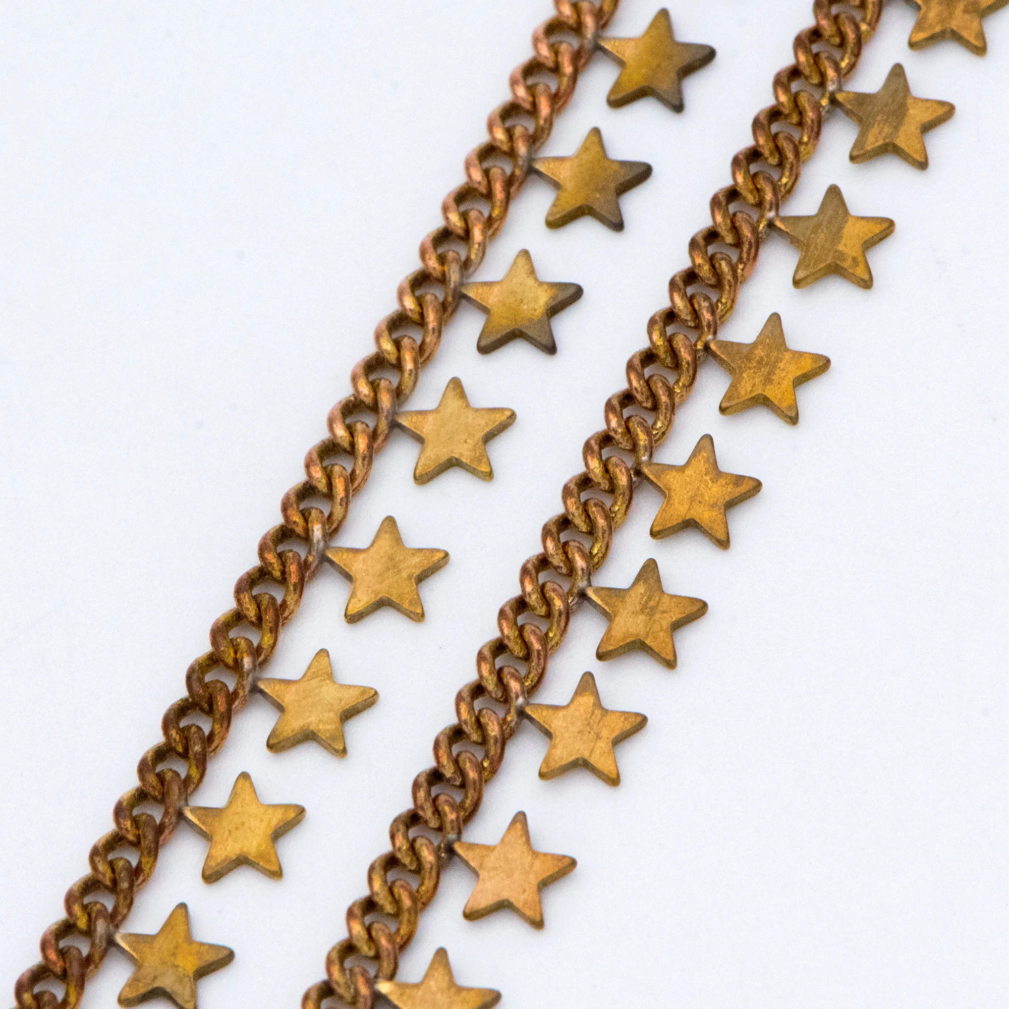 

Raw Brass Star Beaded Chain, Unplated Curb Chain, Vintage Styled DIY Jewelry Making Handmade Accessories (#LK-222-RB)/ 1 Meter