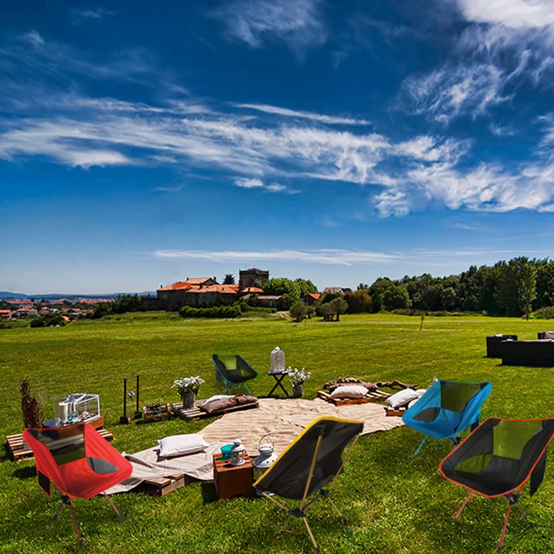 

Outdoor Folding Chair Camping Fishing Stool Oxford Cloth Fishing Chair Portable Aluminum Alloy Folding Stool Moon Chair