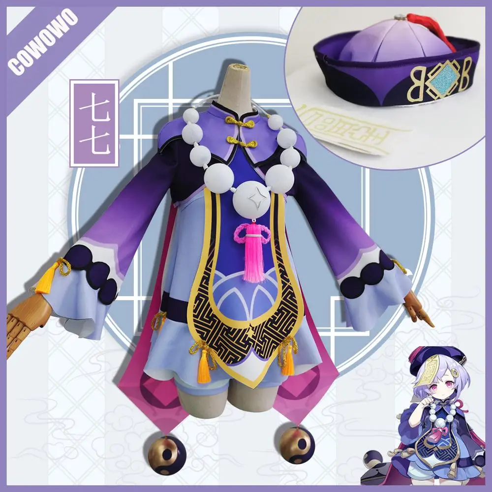 Аниме! Genshin Impact Qiqi костюм для ночной игры Холодное сердце милое платье Униформа