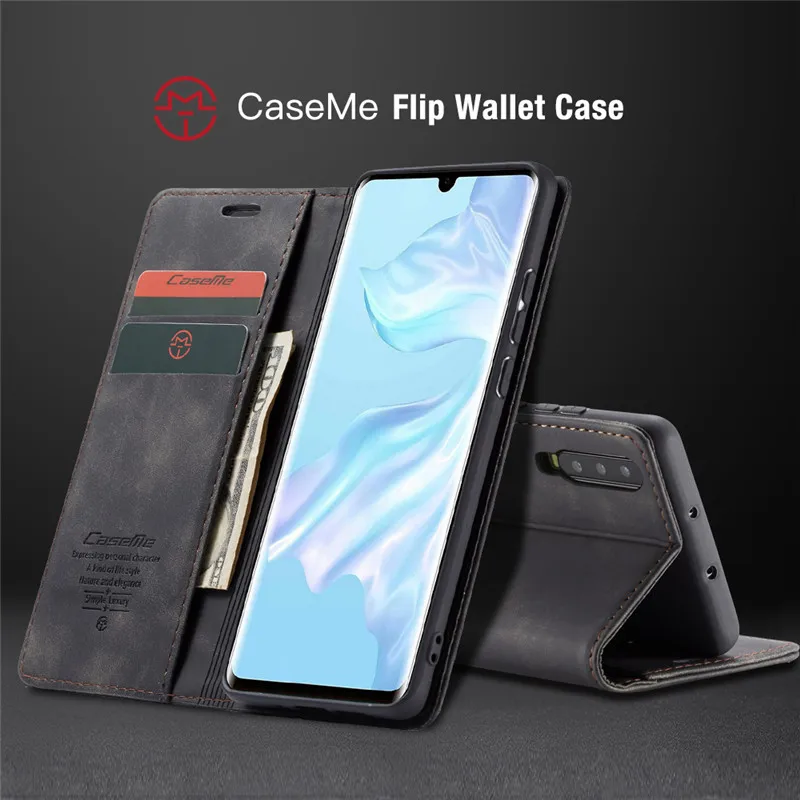 Черный Кожаный чехол-книжка в стиле ретро для huawei P Smart, чехол-кошелек для huawei mate 30 P30 Lite P20 Pro Honor 10 Lite/9 Lite, чехол - Цвет: Черный