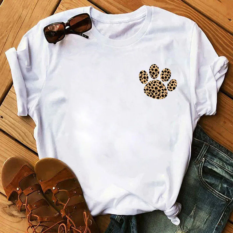 Leopard print love print men and women couple T-shirt 2021 new fashion personality INS fire student t-shirt 100% cotton