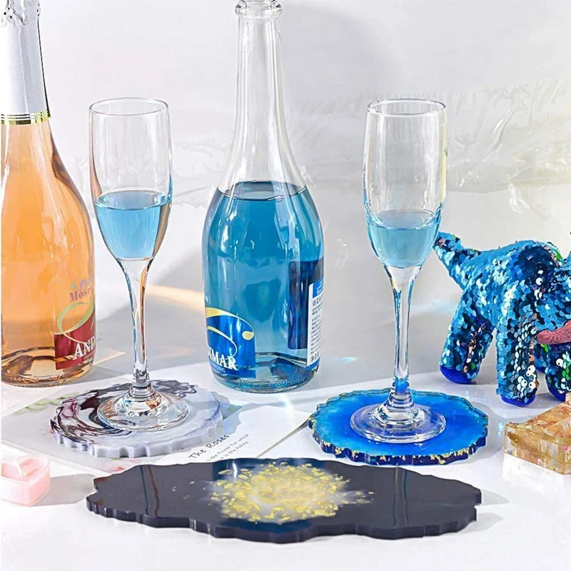 

Resin Tray Mold with Resin Coaster Mold Silicone Tray Mold with 2 Pcs Handle for Agate Platter Artificial Agate Board