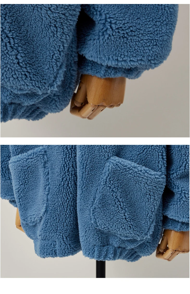 Imitation lambskin coat female autumn and winter large size thick warm furry zipper hooded | Женская одежда