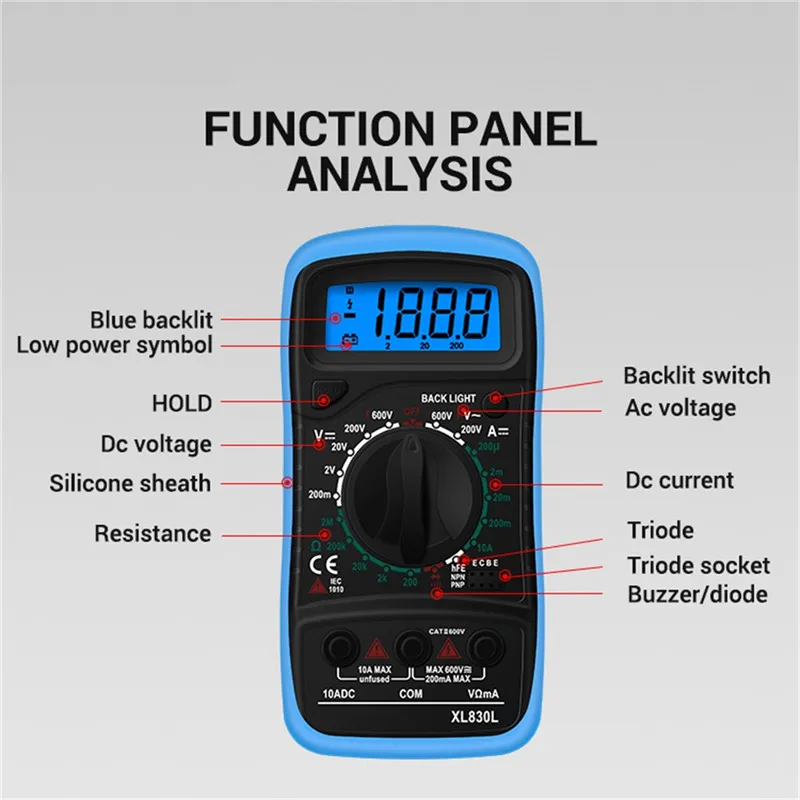 XL830L Цифровой мультиметр Мини ЖК-дисплей Цифровой мультиметр Подсветка AC/DC Вольтметр Амперметр Ом метр с портативный тестер зонд