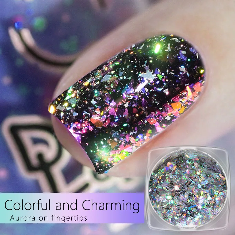 

1box New Laser Chameleon Mirror Glitter Sequins Holographic Nail Powder Nail Art Pigment Rub Dust Flakes Decorations Brush bling