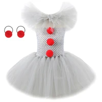 joker pennywise tutu dress for girls kids cosplay clown costume children halloween fancy dresses princess girl party outfit gray