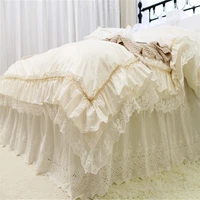 korean european princess style lace ruffles high count beige pure cotton bed skirt bed cover full queen king bedding set s