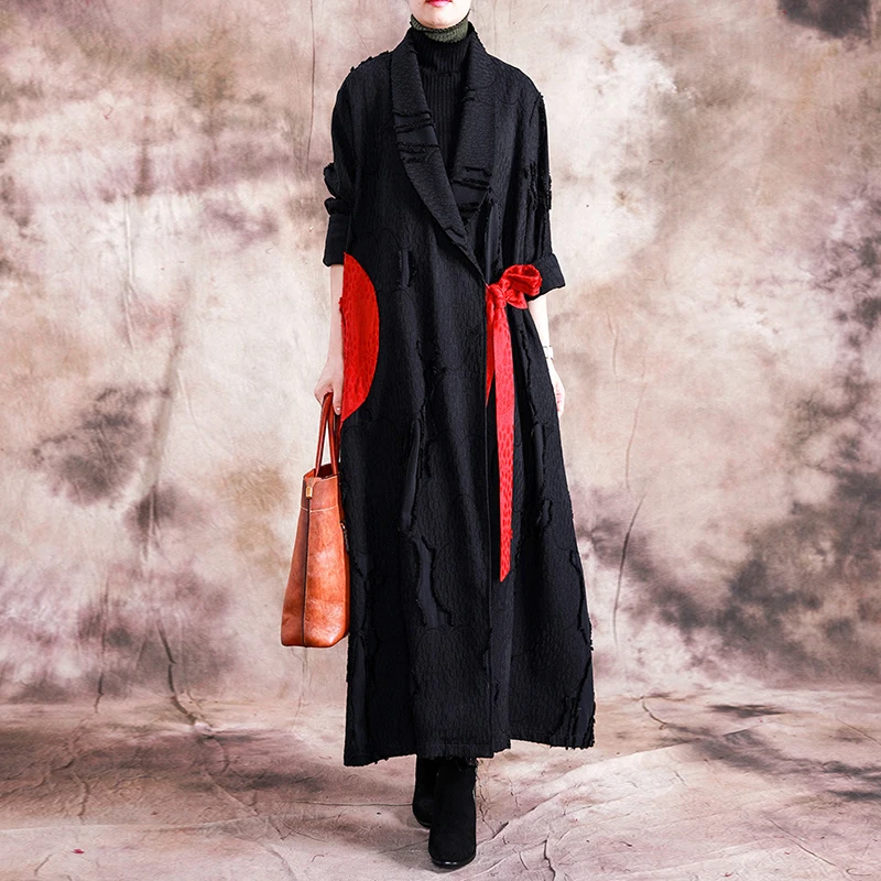 Женский винтажный Тренч Johnature Свободный Длинный плащ с отложным воротником и