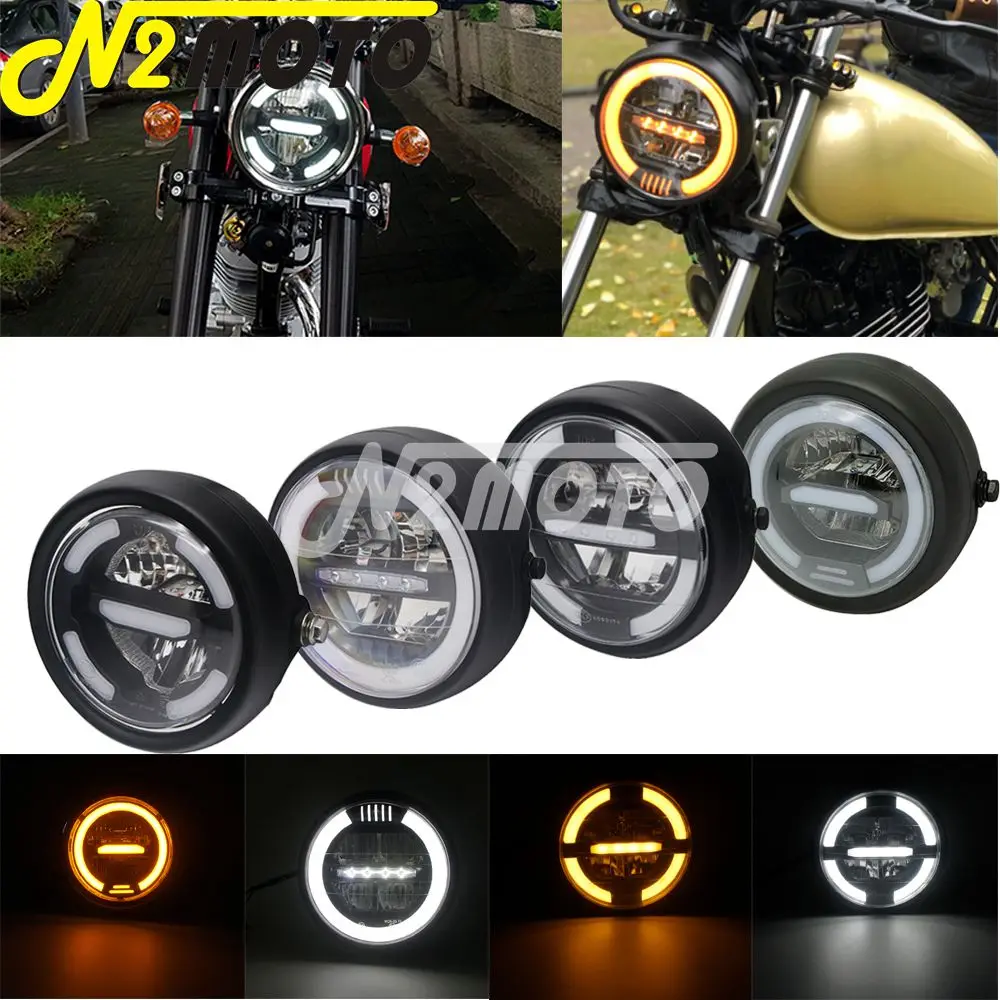 

5,75 "6,5" 7 "светодиодный винтажный Универсальный головной светильник для кафе-гонщика светодиодный E8 E24 DRL Дневной ходовой светильник HI/LO налоб...