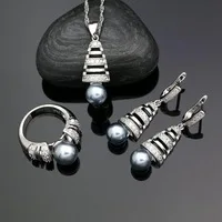 Классический Серебряный 925 Наборы свадебных ювелирных изделий для Для женщин светильник розовый жемчуг бусины со шпильками с белым кубическим цирконием, серьги Цепочки и ожерелья с подвесками набор колец