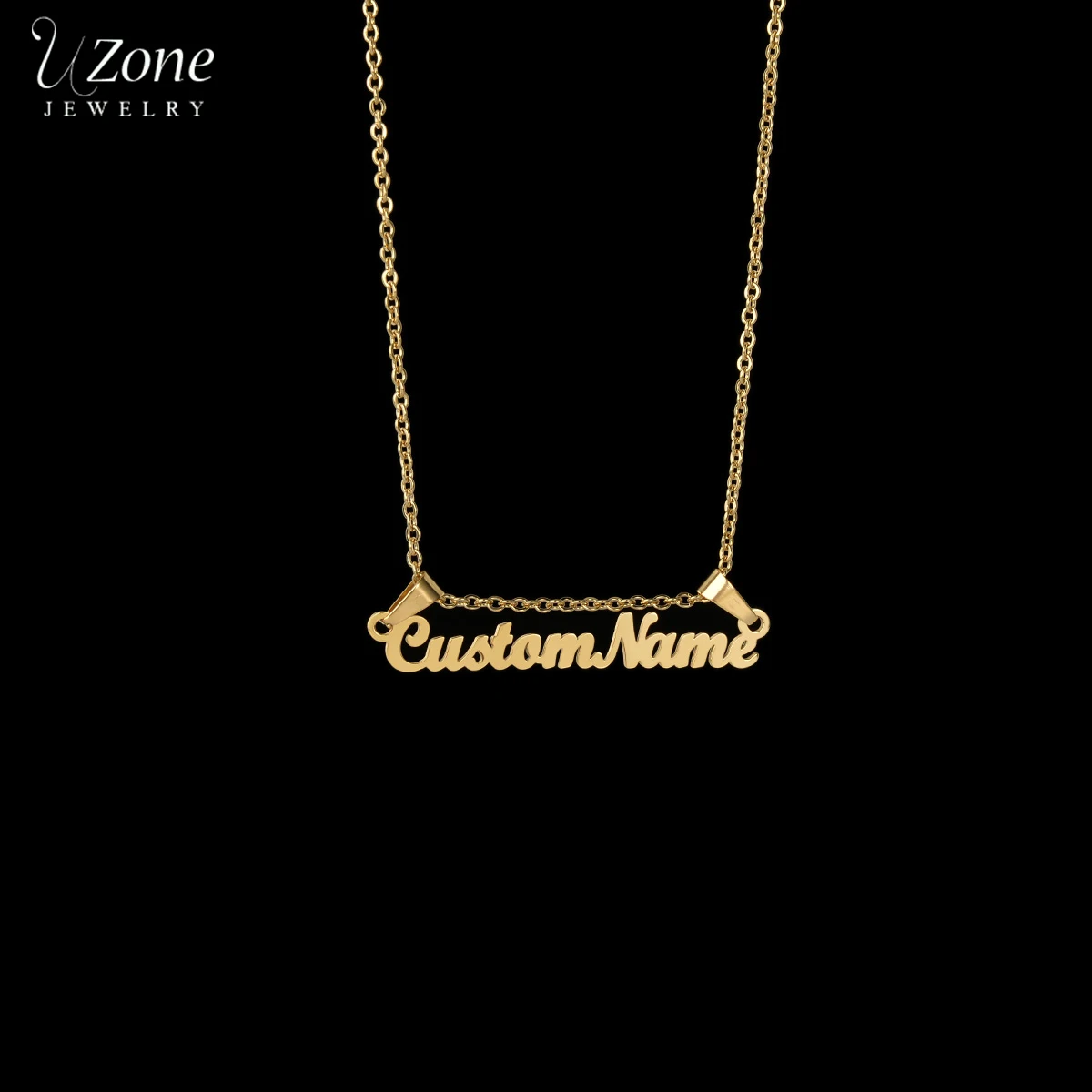 

UZone Custom Name Necklace Stainless Steel Two Hooks Gold Color Personalized Nameplate Necklaces for Women Girl Jewelry Gift