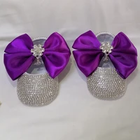 handmade purple bow luxury rhinestones baby girl shoes first walker sparkle bling crystals princess shoes shower gift