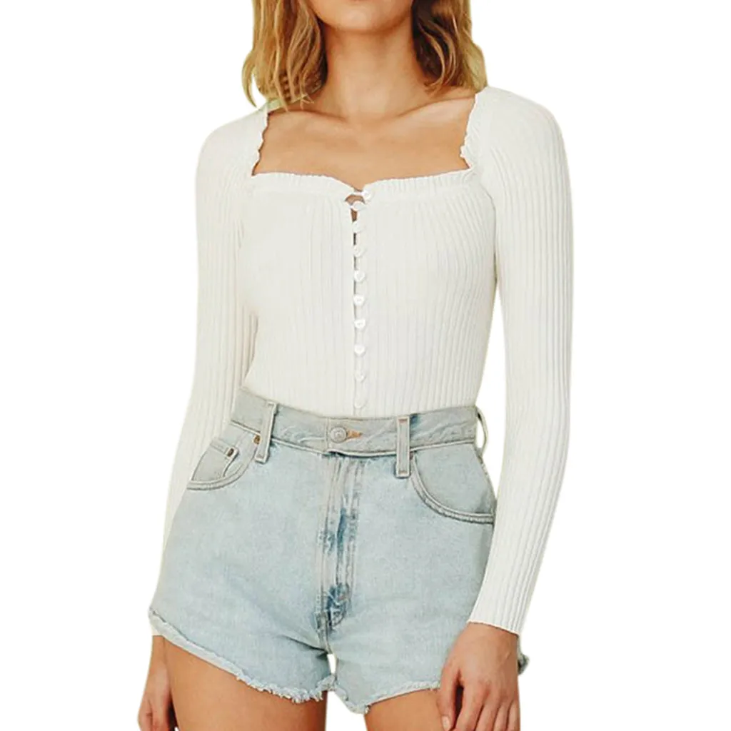 Женская блузка на пуговицах Womail модная с длинным рукавом Корейская квадратным