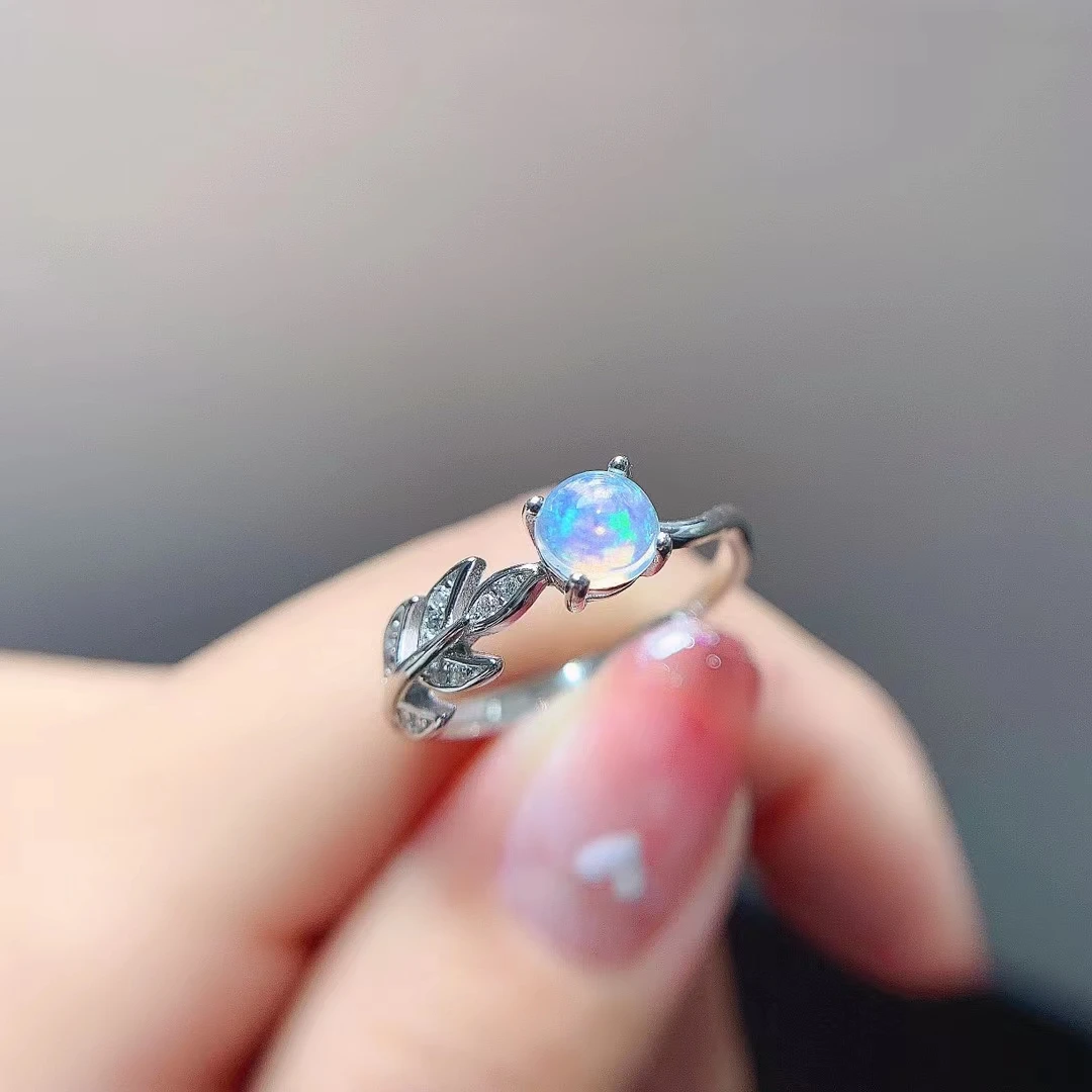 

MeiBaPJ Natural Opal Gemstone Fashion Simple Leaf Ring for Women Real 925 Sterling Silver Charm Fine Party Jewelry