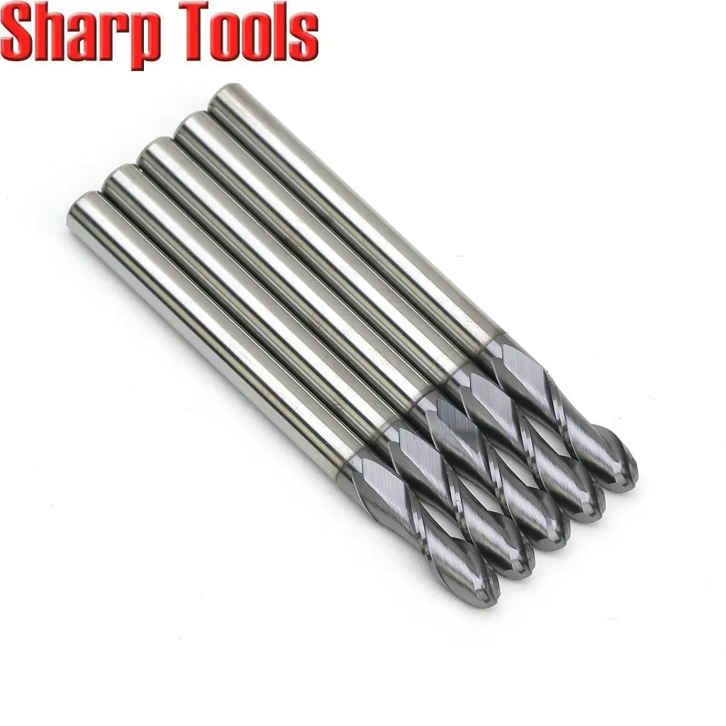 

6x20mm 2 Flute Tungsten Carbide Milling Cutter Ball Nose Router Bit for Stainless Steel 75mm Long Spiral CNC Metal Cutting Tool