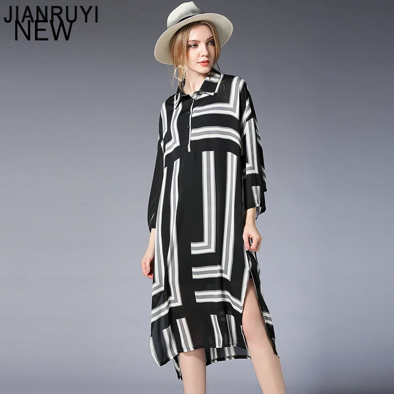 

Split Leisure Oversized Turn-down Collar Bat Sleeve Fashion Two Piece Set XXXXL Plus Size Lady Geometric Design Chiffon Dresses