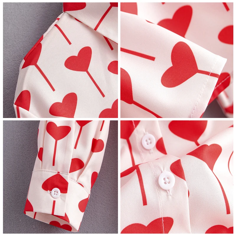 ROHOPO воротник с лацканами сердце принт длинный рукав блузка элегантная женская