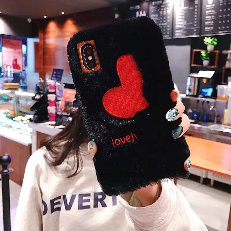 KISSCASE Love Heart плюшевый теплый чехол для телефона iPhone XR X XS Max TPU меховой пушистый 7 8 Plus