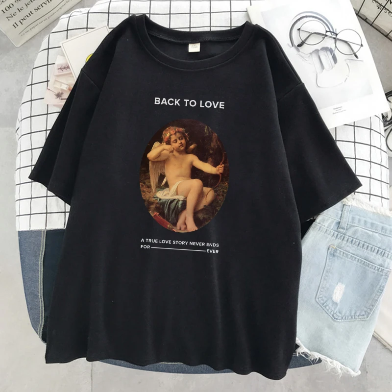 

Oil Painting Angel Vintage Printed Women T Shirt Summer Soft T-Shirt Simplicity Loose Tshirt 2022 New O-Neck Women's tops Casual