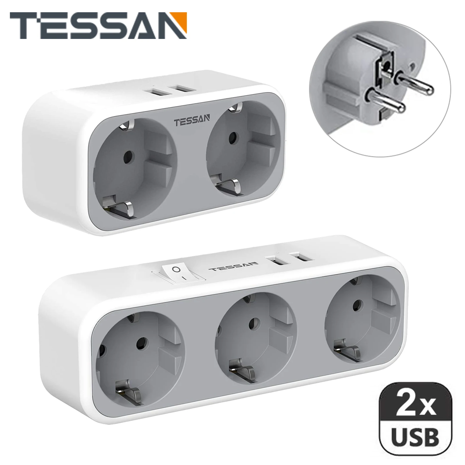 USB-адаптер TESSAN с розетками 2/3 и 2 USB-портами для зарядки | Электроника