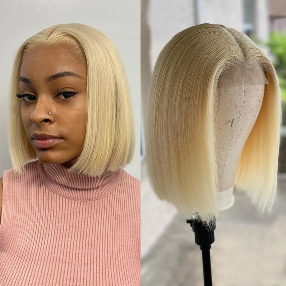 

Парик Боб, светлый, бразильский, прямой, 613 натуральные волосы для чернокожих женщин, Т-образный шнурок, короткий, парик из натуральных волос,...