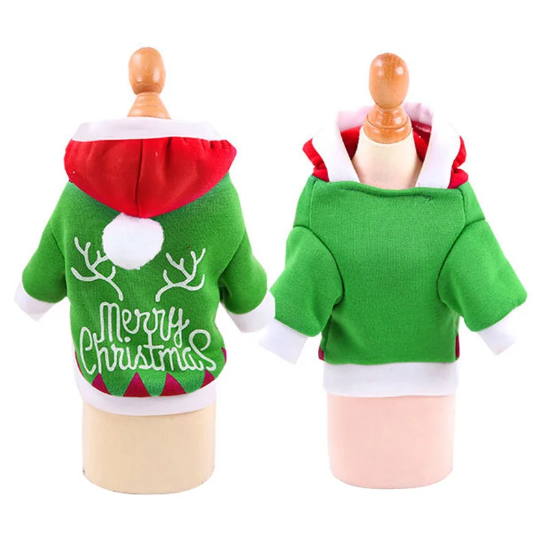 Green Милая маленькая собачка, одежда, Рождественский костюм Санта-Клауса, пальто для щенка, теплая куртка для собаки, зимняя одежда для животных, верхняя одежда с капюшоном, XS-2XL - Цвет: Green