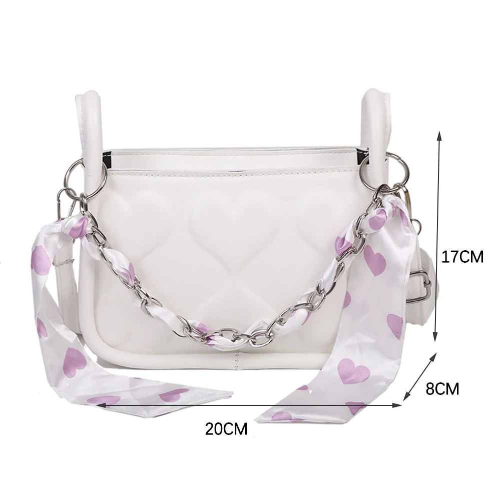 

Fashion Women PU Leather Love Embossed Solid Color Shoulder Crossbody Messenger Bag Casual Ladies Silk Scarf Chain Handbags