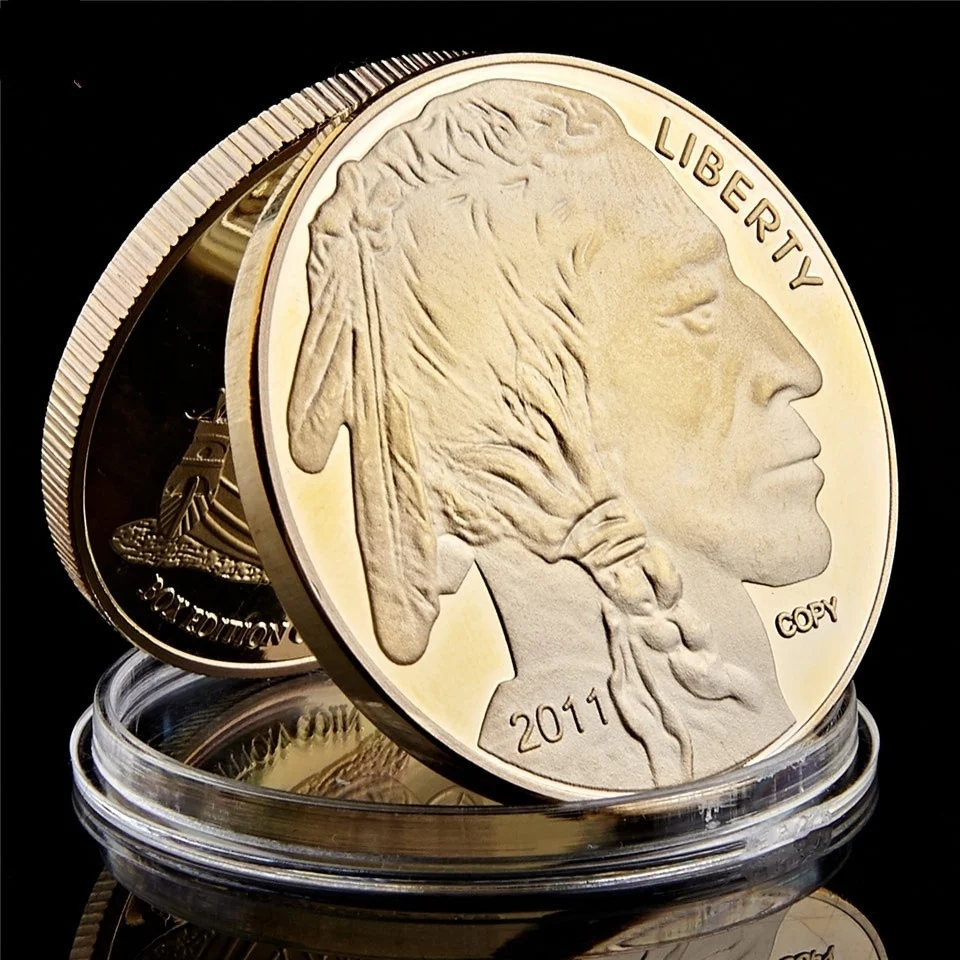 Коллекционные монеты 2011 США копия $50 Liberty Buffalo и родной Америки Бог которому мы