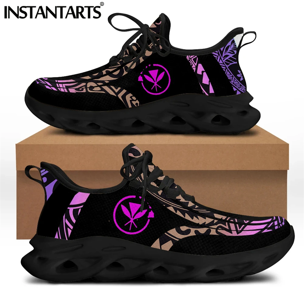 

INSTANTARTS Hawaii Polynesian Tribal Pattern Women Flat Shoes Women's Lace up Platform Sneakers Summer Breathable Mesh Sneakers