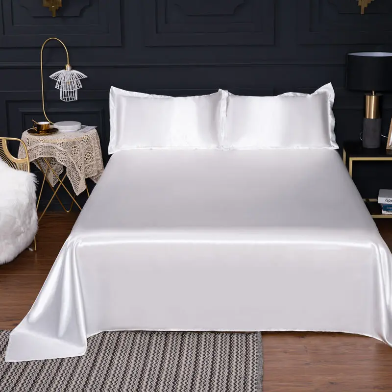 Rayon Bed Sheet Solid Color Mod Sheets Soft For King/Queen Size 1.5/1.8M Home Silk Bedding Cover 1PCS Black Flat | Дом и сад