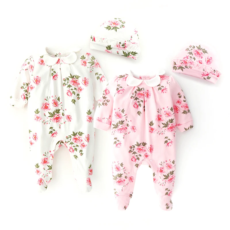 Детский комбинезон с шапкой для новорожденных девочек Осенний маленьких от 0 до 12