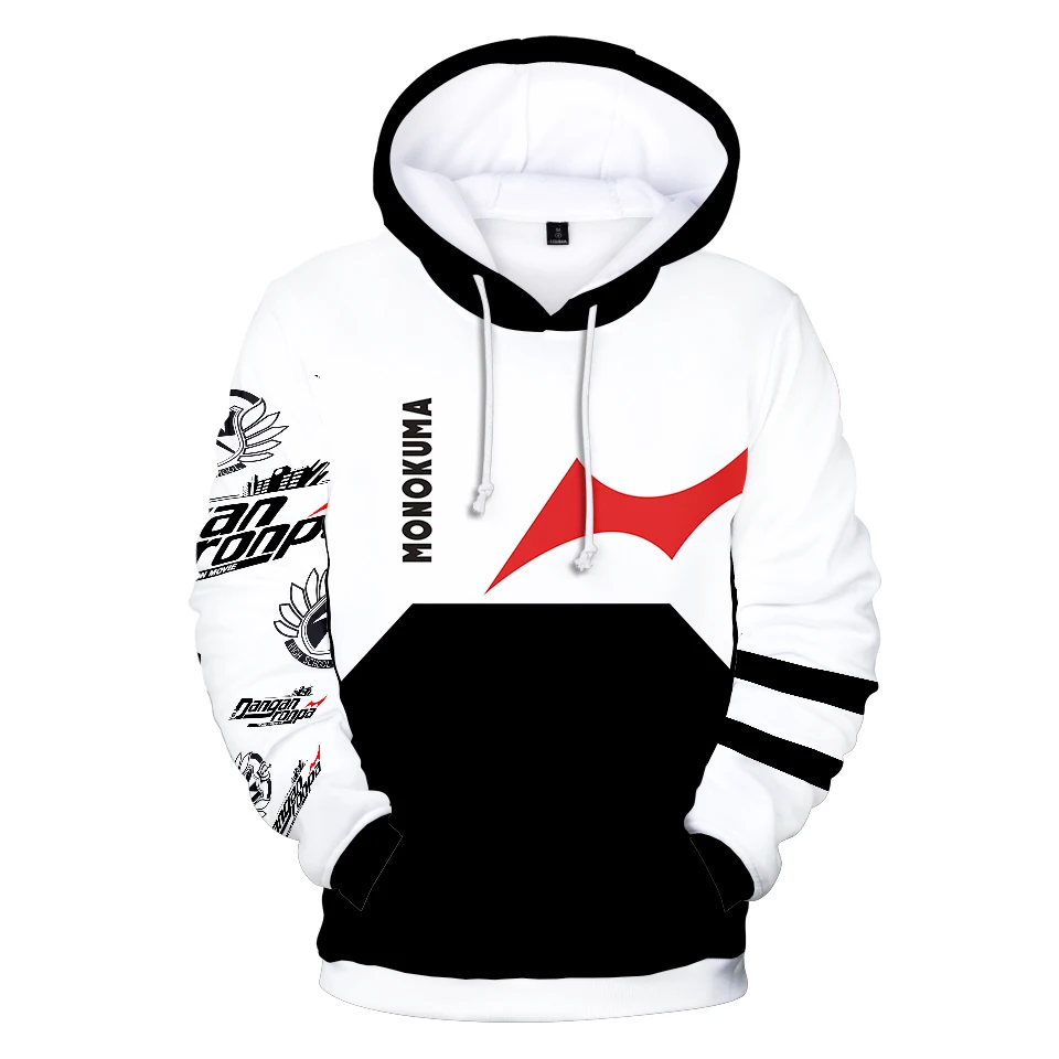 

3D Monokuma Hoodies Men Women Sweatshirts Fashion Hip Hop Autumn Anime Hooded Boys Girls Black and White Pullo Men-Pullovers