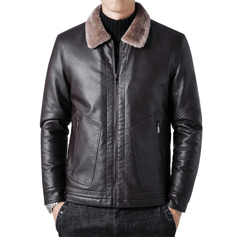 Мужские рубашки с отворотным воротником куртка из искусственной кожи на флисе
