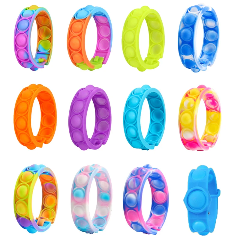 

Push Bubble Bracelet Fidget Toy Silicone Rainbow Color Decompression Wristband Antistress Sensory Press Pops Dimple Kids Gift