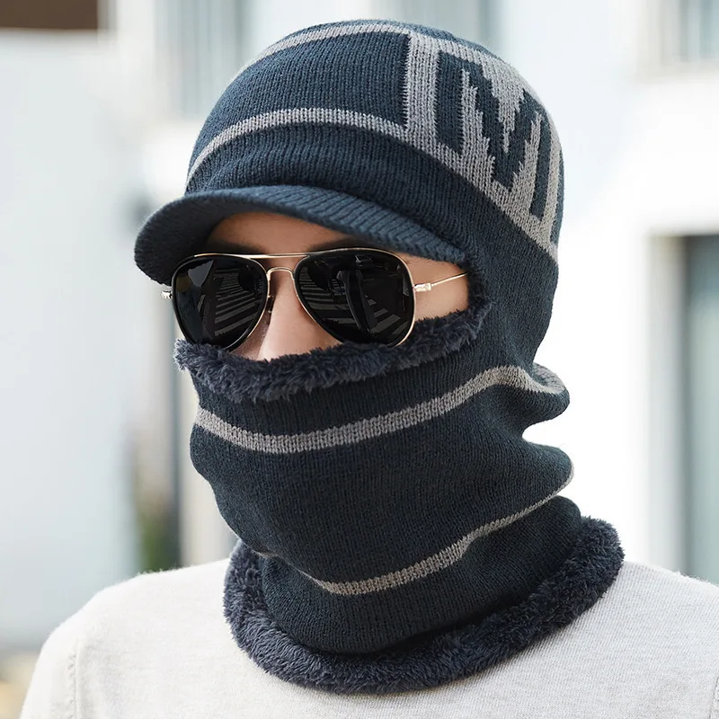 

Толстая Флисовая Стандартная шапка в комплекте с ушным воротником, сохраняющие тепло облегающие шапки для мужчин, мягкая Балаклава, уличны...