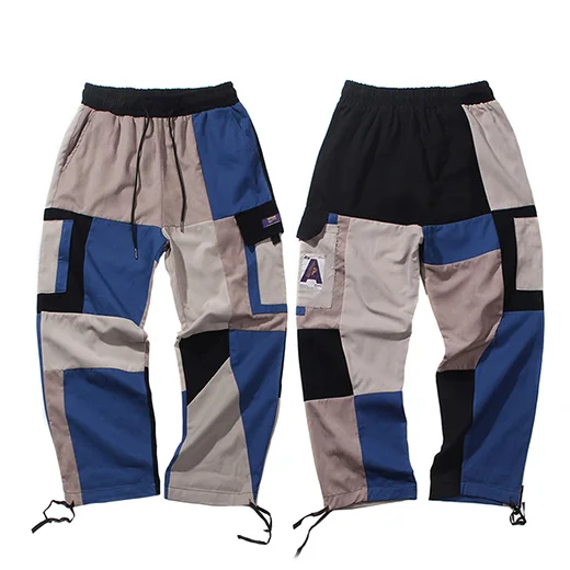 A021254 Blue Харадзюку уличная одежда, штаны для бега, цветные, Лоскутные, для мужчин, хип-хоп, брюки-карго, с карманами, спортивные брюки, хипстерские штаны-шаровары - Цвет: A021254 Blue