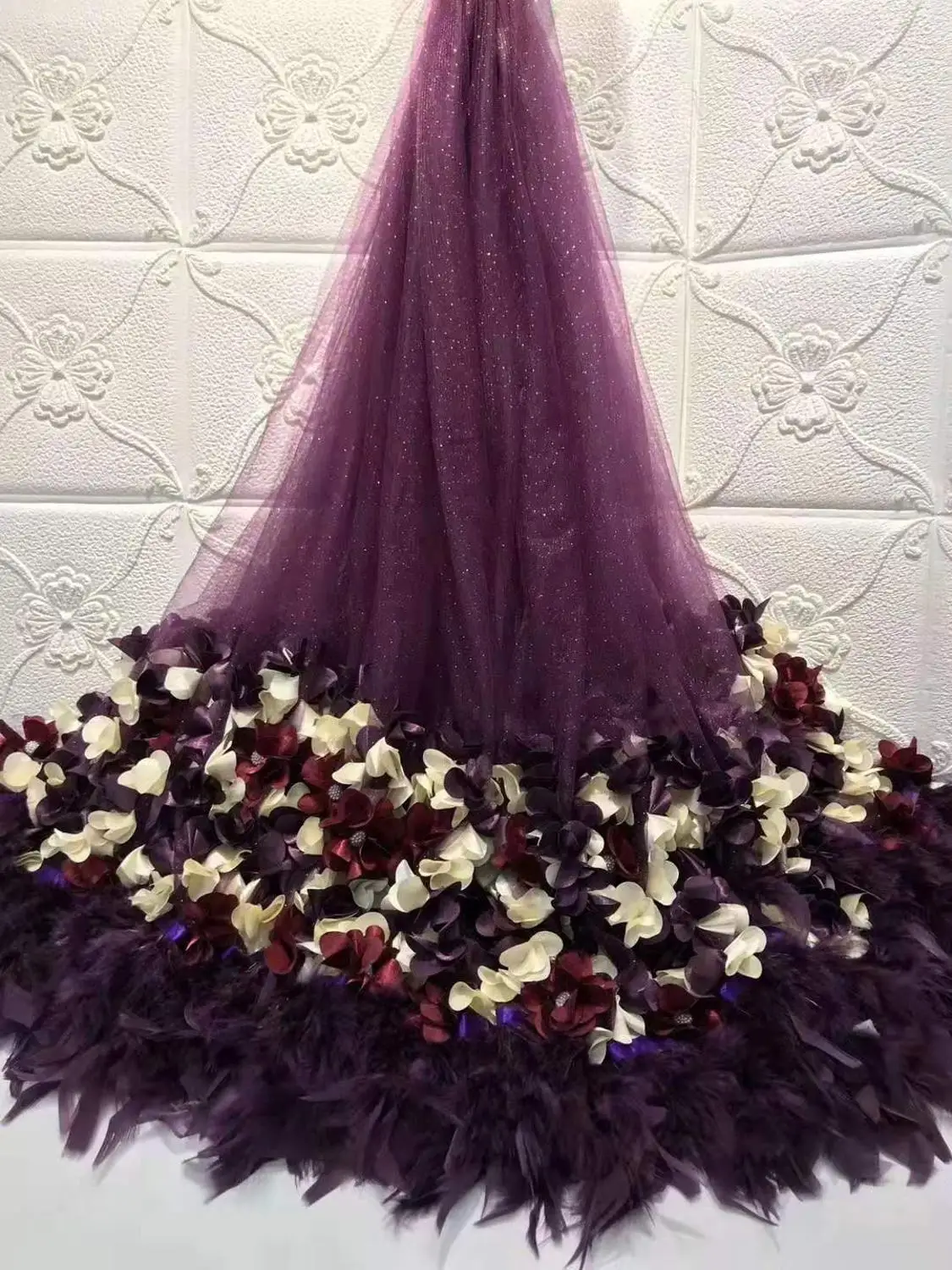 Вечерние платья из ткани перо + трехмерная вышивка Французский Чистая Пряжа