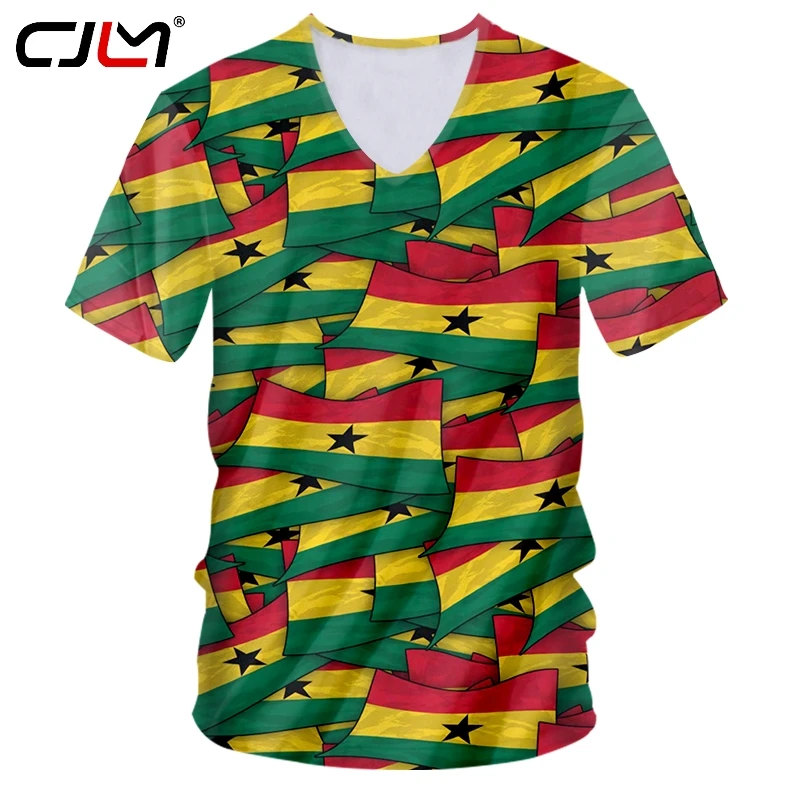 CJLM V образным вырезом Футболка Homme Новый Slim Fit 3D с принтом флаг Сенегала твердым