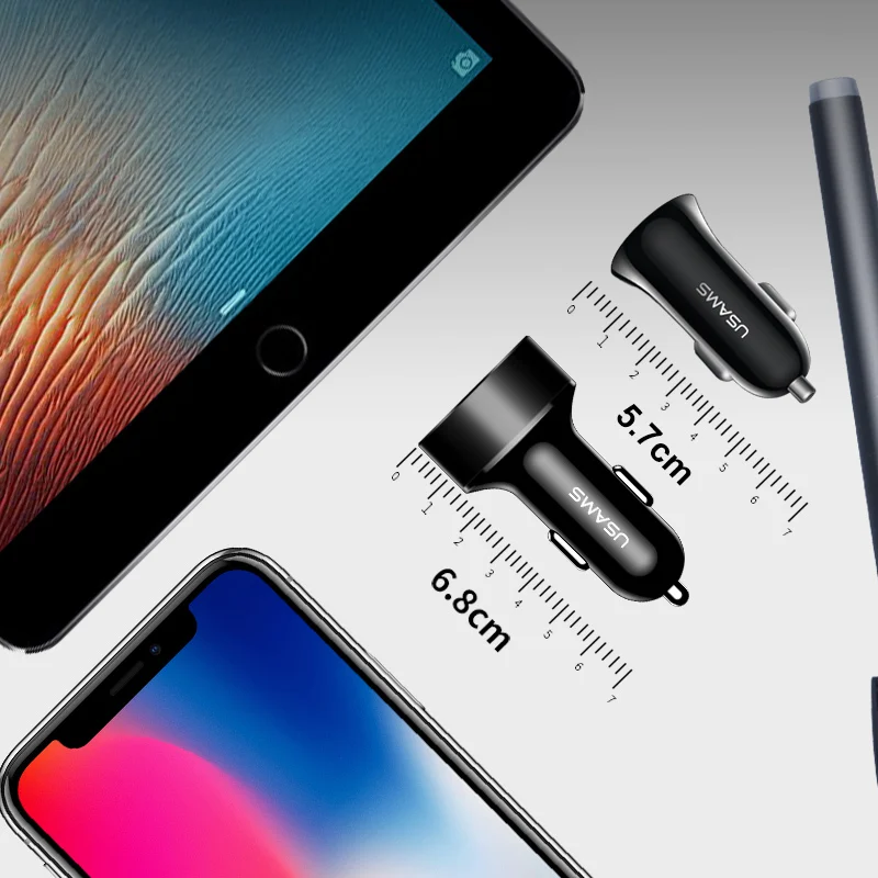 USAMS автомобильный Зарядное устройство с светодиодный Дисплей Dual USB для samsung Xiaomi