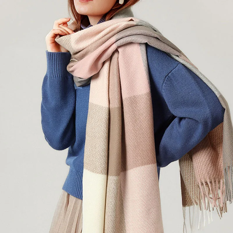 

Winter Imitation Cashmere Scarves For Women Designer Lady Plaid Thickened Warm Scarf Classic Shawl Neck Bandana Cold Protection