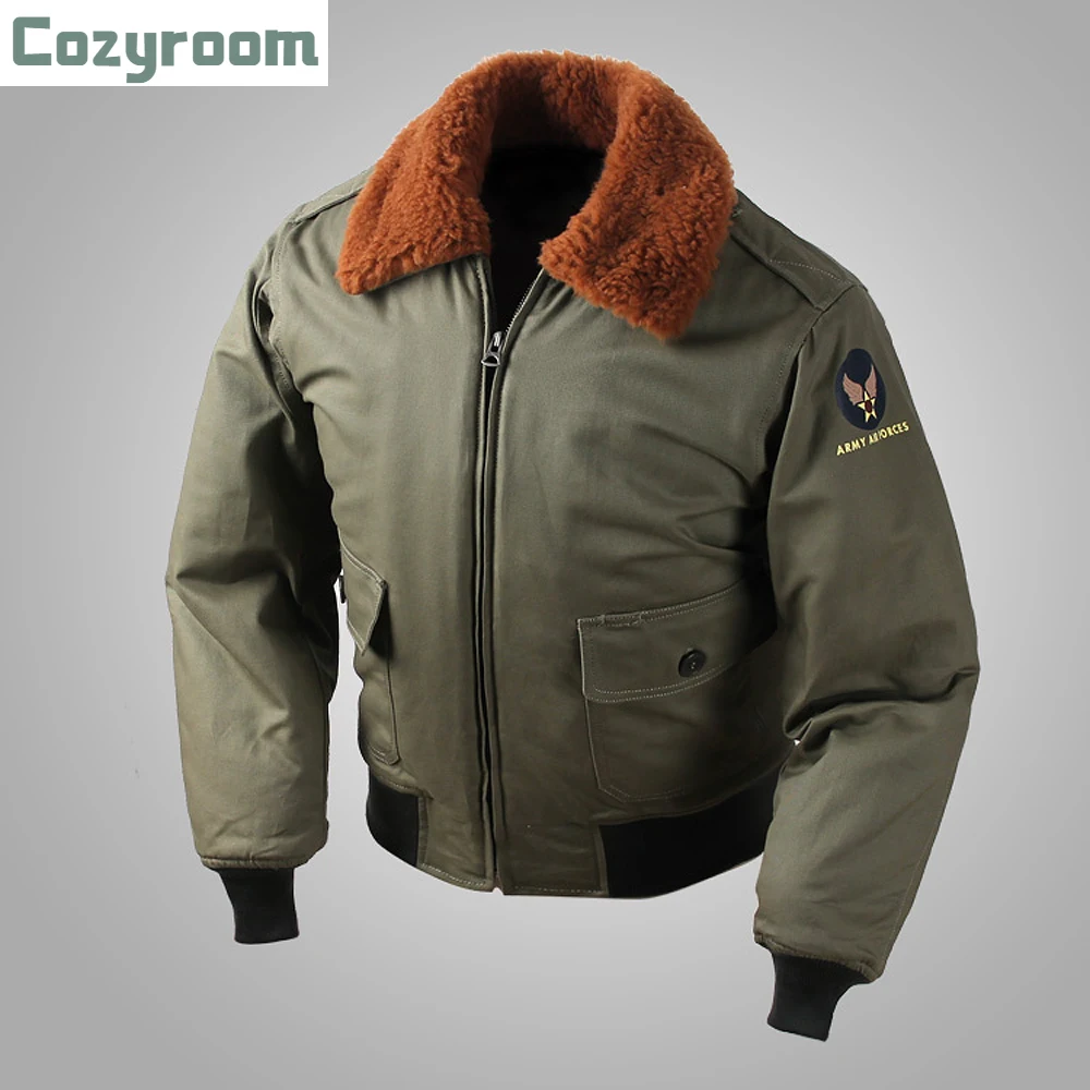 

Cozyroom Reproduction US Air Force B-10 Flight Jacket Fur Collar Vintage Bomber Aviator B10 Jacket Men's Military Uniform