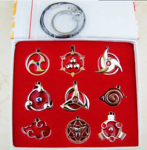 

Sharingan Konoha Necklace Pendant Keychain Keyring 9pcs Set Cosplay Prop